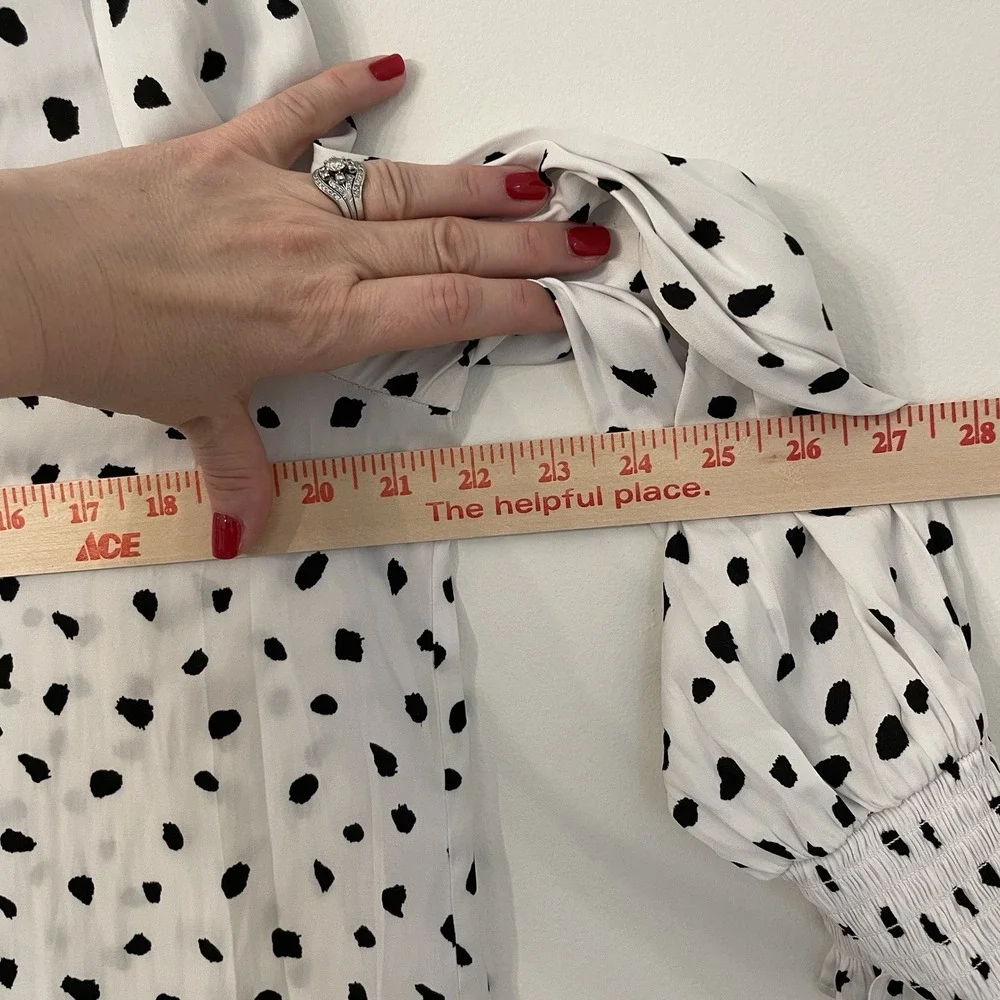Maison d'Amélie Paris Dalmatian Dot Blouse Large Ruffle Mock Neck Smocked Cuff L - Picture 6 of 16